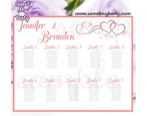 Hearts Wedding Seating Chart,Coral Hearts Wedding Seating Plan,(018w)